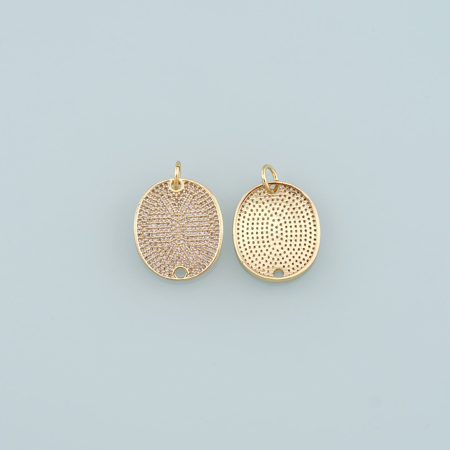 18K Gold Filled Oval Pendant,CZ Micro Pave Oval Charm Bracelet Necklace for DIY Jewelry Making Supply