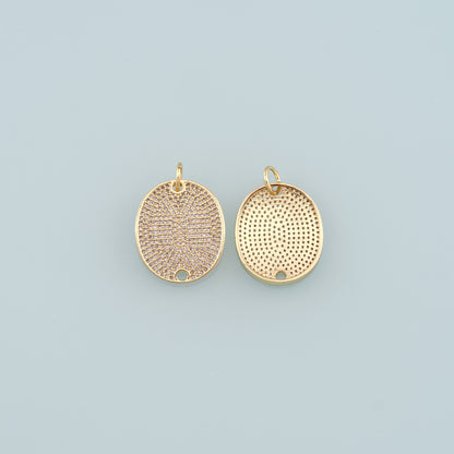 18K Gold Filled Oval Pendant,CZ Micro Pave Oval Charm Bracelet Necklace for DIY Jewelry Making Supply