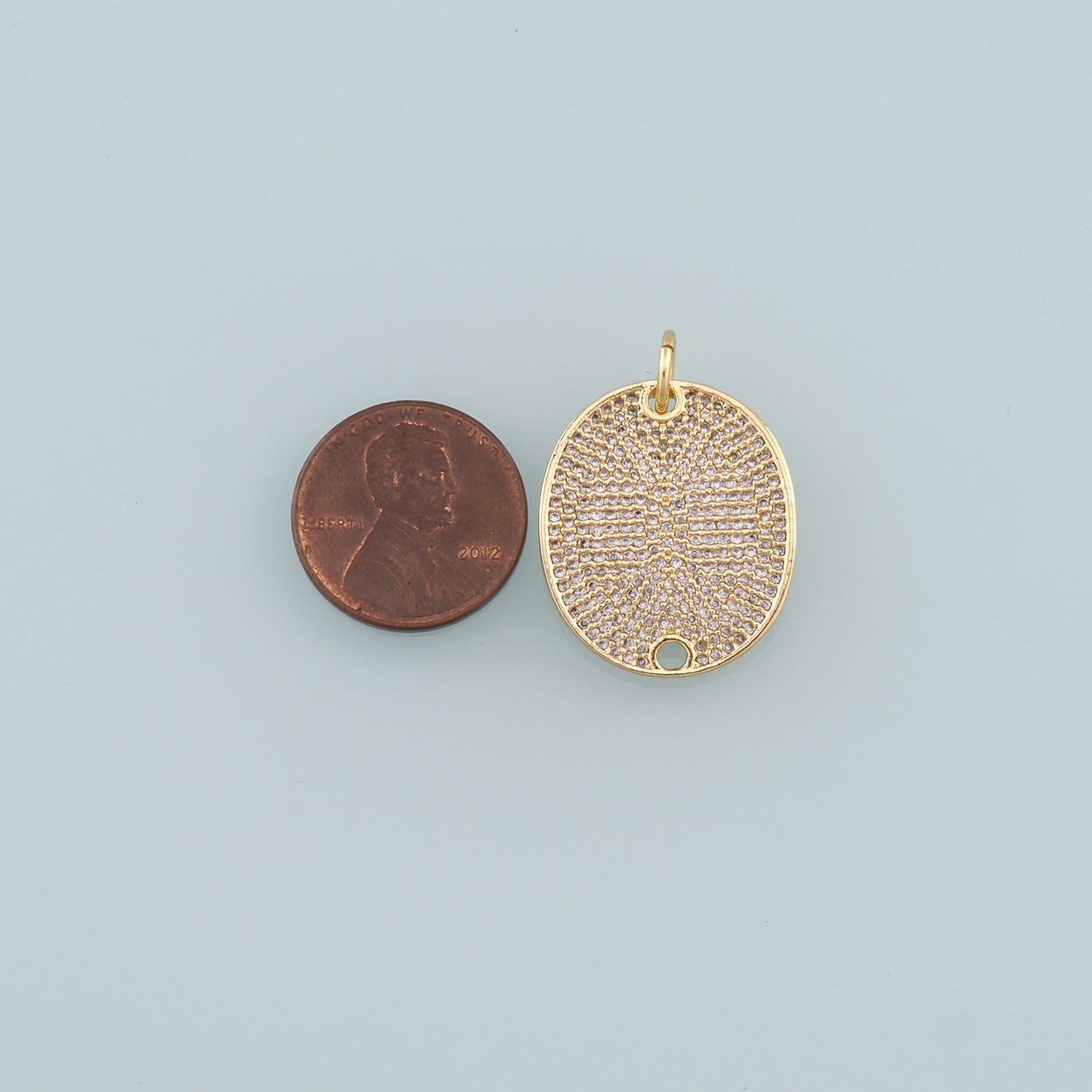 18K Gold Filled Oval Pendant,CZ Micro Pave Oval Charm Bracelet Necklace for DIY Jewelry Making Supply