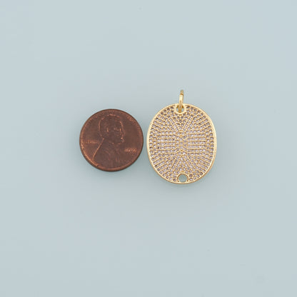 18K Gold Filled Oval Pendant,CZ Micro Pave Oval Charm Bracelet Necklace for DIY Jewelry Making Supply