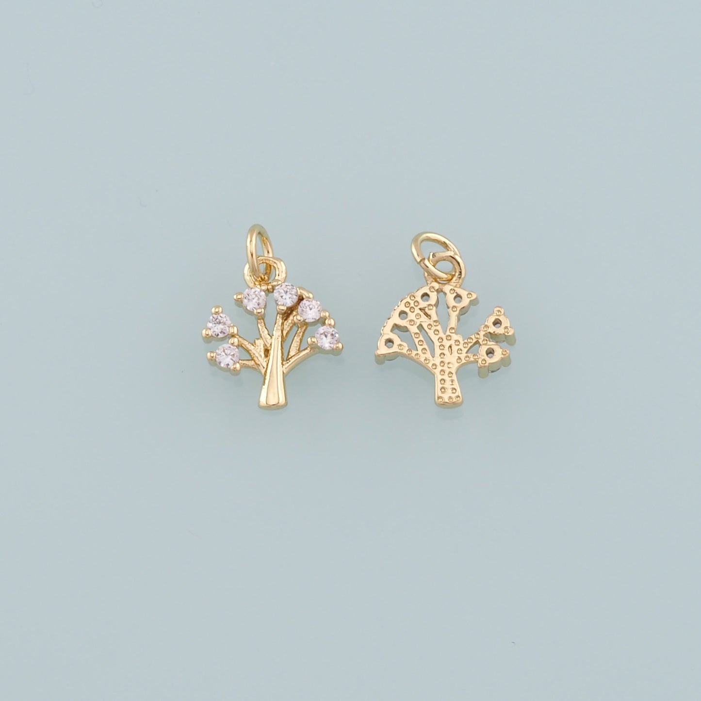 Gold Tree Charms,18K Gold Filled Tree of Life Pendant,CZ Micro Pave Tree of Life Charm Bracelet Necklace for DIY Jewelry Making Supply