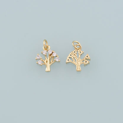 Gold Tree Charms,18K Gold Filled Tree of Life Pendant,CZ Micro Pave Tree of Life Charm Bracelet Necklace for DIY Jewelry Making Supply