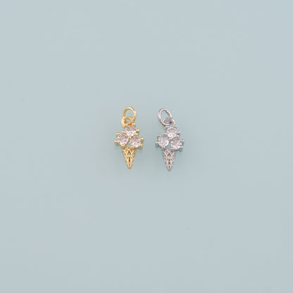 Gold Summer Charms,18K Gold Filled Ice Cream Pendant,CZ Micro Pave Ice Cream Charm Bracelet Necklace for DIY Jewelry Making Supply