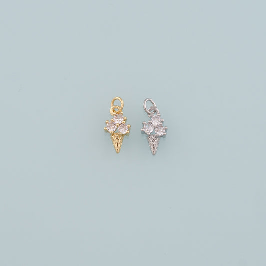 Gold Summer Charms,18K Gold Filled Ice Cream Pendant,CZ Micro Pave Ice Cream Charm Bracelet Necklace for DIY Jewelry Making Supply