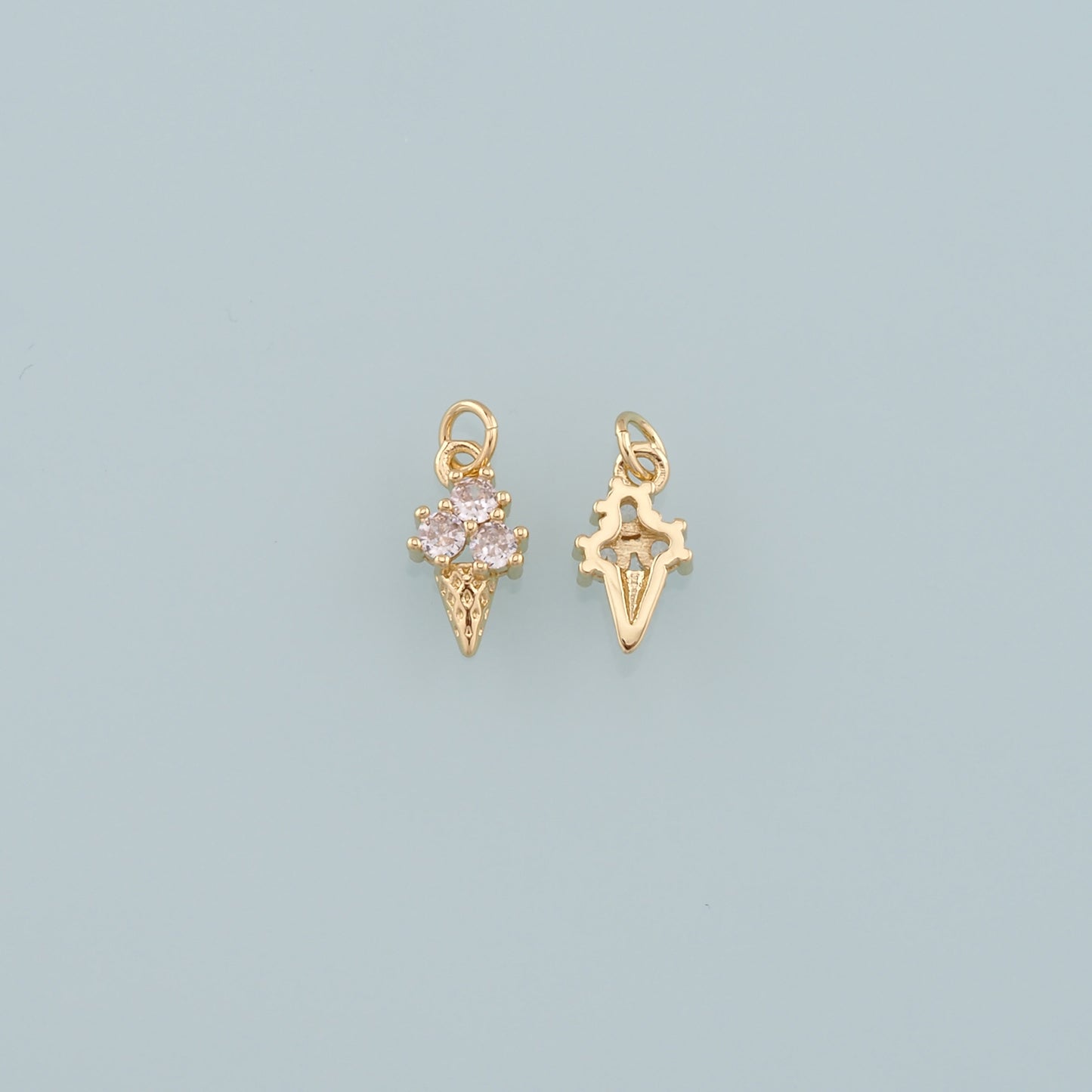 Gold Summer Charms,18K Gold Filled Ice Cream Pendant,CZ Micro Pave Ice Cream Charm Bracelet Necklace for DIY Jewelry Making Supply