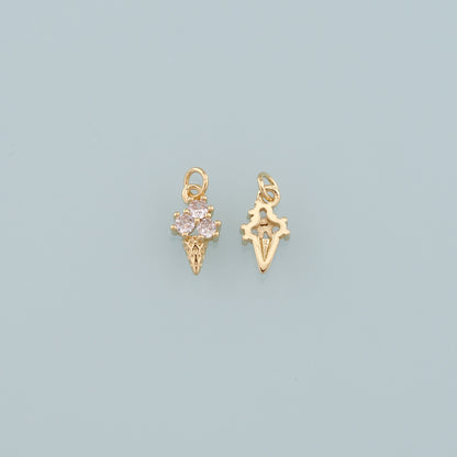 Gold Summer Charms,18K Gold Filled Ice Cream Pendant,CZ Micro Pave Ice Cream Charm Bracelet Necklace for DIY Jewelry Making Supply