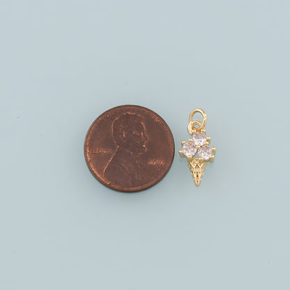 Gold Summer Charms,18K Gold Filled Ice Cream Pendant,CZ Micro Pave Ice Cream Charm Bracelet Necklace for DIY Jewelry Making Supply