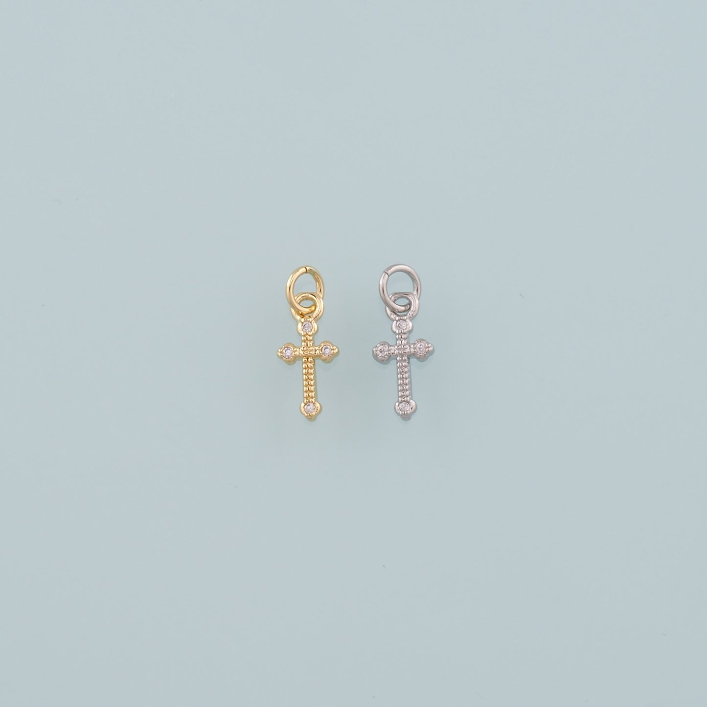 Gold Cross Charms,18K Gold Filled Cross Pendant,CZ Micro Pave Religion Charm Bracelet Necklace for DIY Jewelry Making Supply