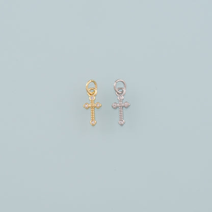 Gold Cross Charms,18K Gold Filled Cross Pendant,CZ Micro Pave Religion Charm Bracelet Necklace for DIY Jewelry Making Supply