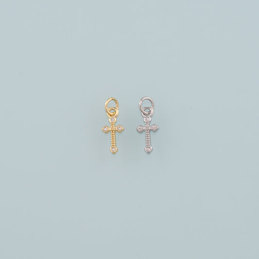 Gold Cross Charms,18K Gold Filled Cross Pendant,CZ Micro Pave Religion Charm Bracelet Necklace for DIY Jewelry Making Supply