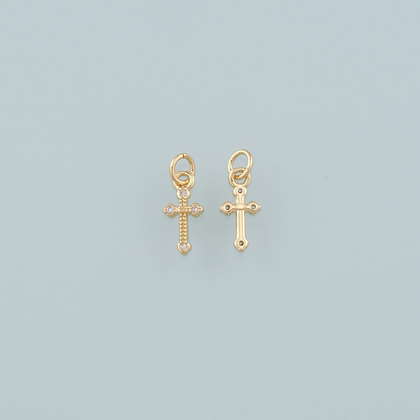 Gold Cross Charms,18K Gold Filled Cross Pendant,CZ Micro Pave Religion Charm Bracelet Necklace for DIY Jewelry Making Supply