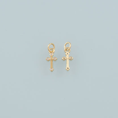 Gold Cross Charms,18K Gold Filled Cross Pendant,CZ Micro Pave Religion Charm Bracelet Necklace for DIY Jewelry Making Supply