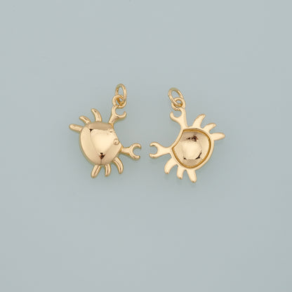 Gold Marine Life Charms,18K Gold Filled Crab Pendant,Crab Charms Bracelet Necklace for DIY Jewelry Making Supply
