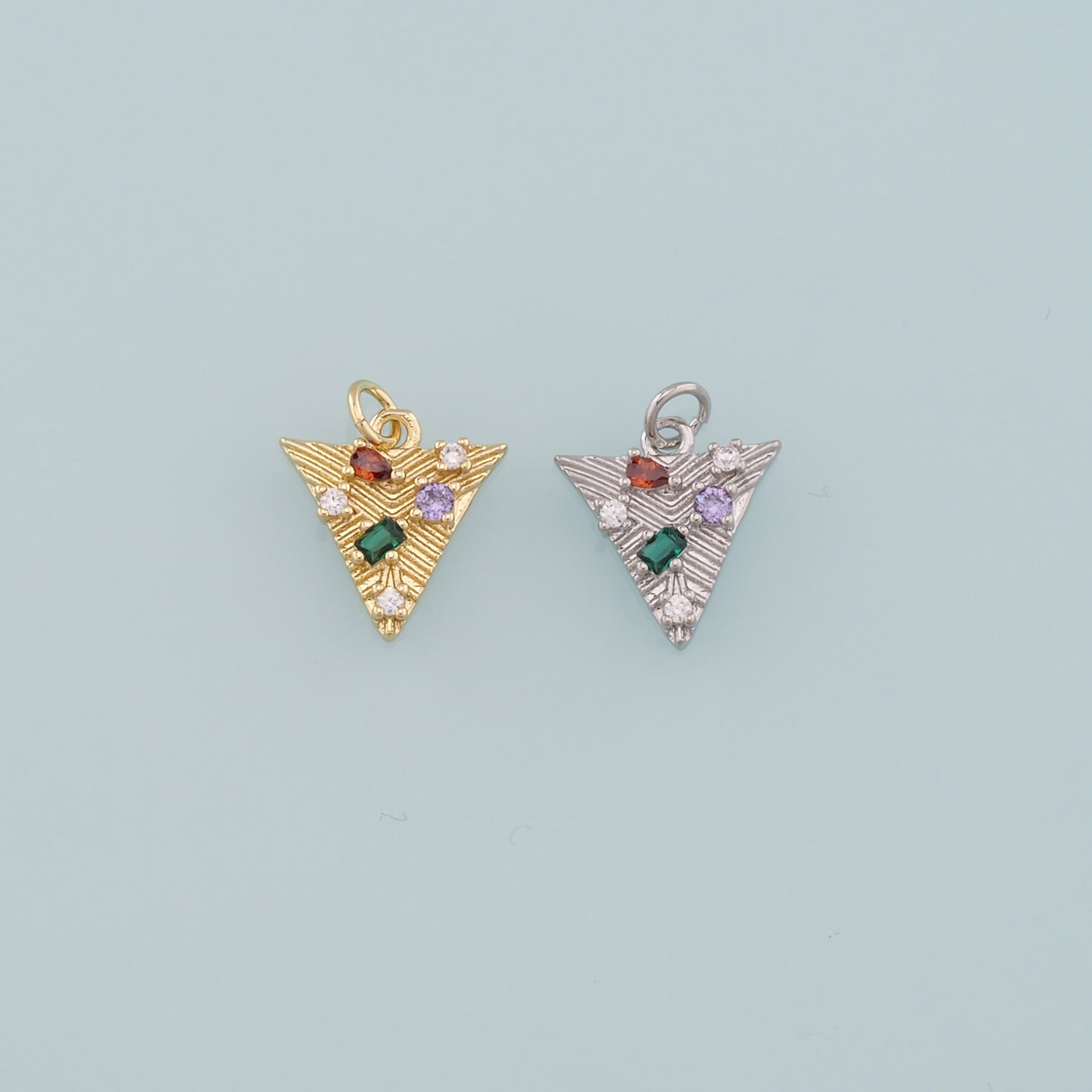 18K Gold Filled Triangle Pendant, CZ Micro Pave Triangle Charm Bracelet Necklace for DIY Jewelry Making Supply