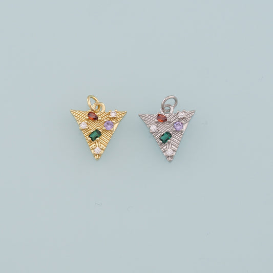 18K Gold Filled Triangle Pendant, CZ Micro Pave Triangle Charm Bracelet Necklace for DIY Jewelry Making Supply