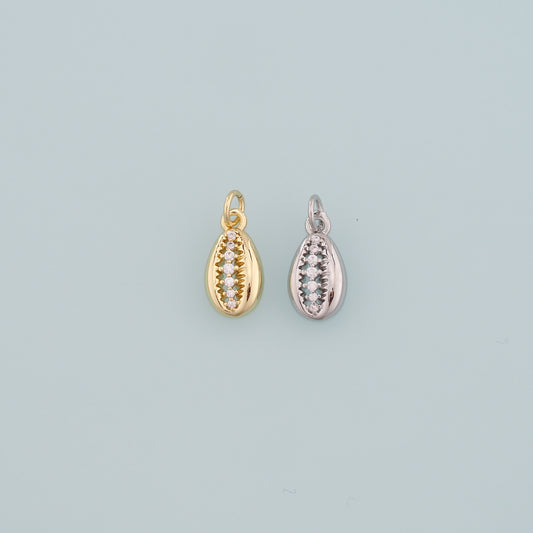 Gold Ocean Charms,18K Gold Filled Shell Pendant,CZ Micro Pave Conch Shell Charm Bracelet Necklace for DIY Jewelry Making Supply