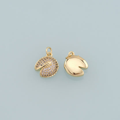18K Gold Filled Cookie Pendant,CZ Micro Pave Fortune Cookie Charm Bracelet Necklace for DIY Jewelry Making Supply