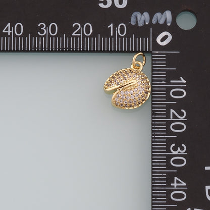 18K Gold Filled Cookie Pendant,CZ Micro Pave Fortune Cookie Charm Bracelet Necklace for DIY Jewelry Making Supply