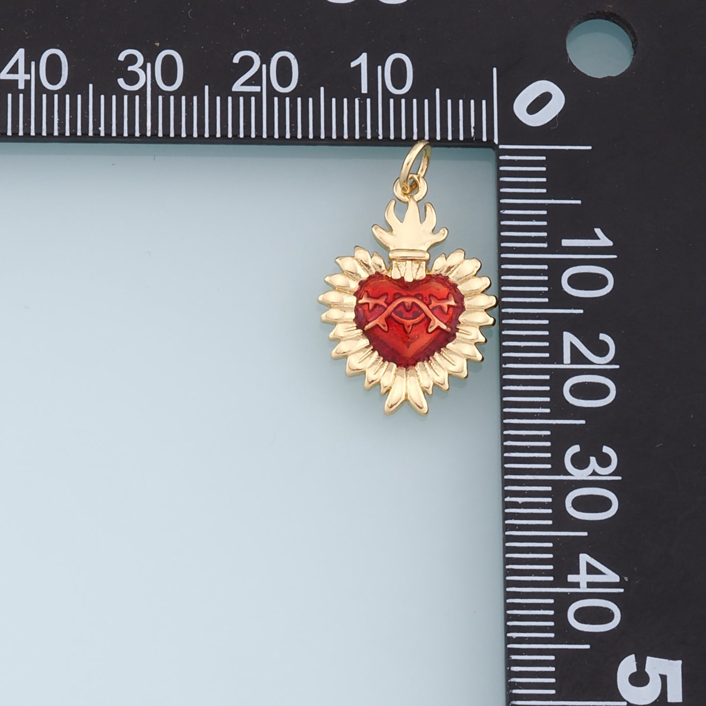Gold Red Sacred Heart Charms,18K Gold Filled Flame Sacred Heart Pendant,Religious Charm Bracelet Necklace for DIY Jewelry Making Supply