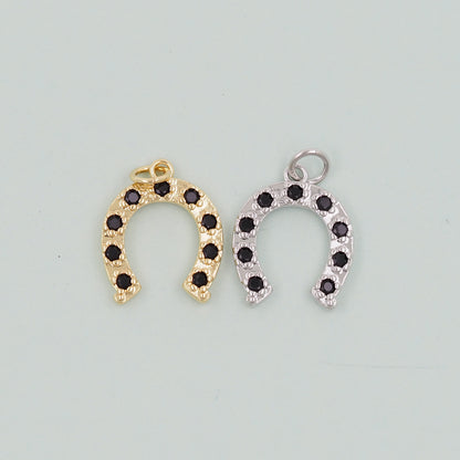 Gold horseshoe Charms,18K Gold Filled CZ horseshoe Pendant,horseshoe Charm Bracelet Necklace for DIY Jewelry Making Supply
