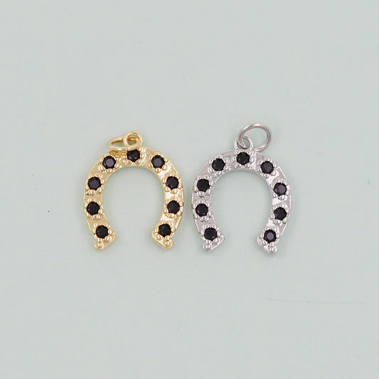 Gold horseshoe Charms,18K Gold Filled CZ horseshoe Pendant,horseshoe Charm Bracelet Necklace for DIY Jewelry Making Supply