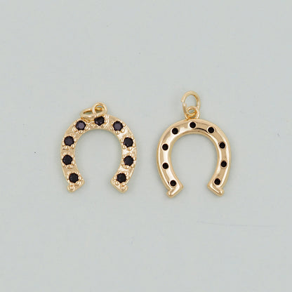 Gold horseshoe Charms,18K Gold Filled CZ horseshoe Pendant,horseshoe Charm Bracelet Necklace for DIY Jewelry Making Supply