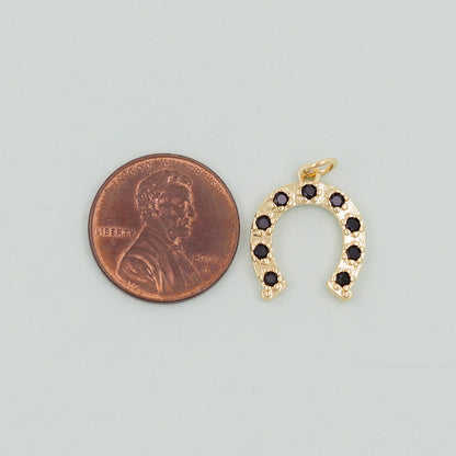 Gold horseshoe Charms,18K Gold Filled CZ horseshoe Pendant,horseshoe Charm Bracelet Necklace for DIY Jewelry Making Supply