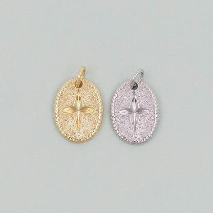 Gold Oval Star Charms,18K Gold Filled Starburst Pendant,North Star Charm Bracelet Necklace for DIY Jewelry Making Supply
