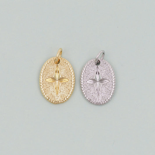 Gold Oval Star Charms,18K Gold Filled Starburst Pendant,North Star Charm Bracelet Necklace for DIY Jewelry Making Supply