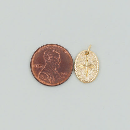 Gold Oval Star Charms,18K Gold Filled Starburst Pendant,North Star Charm Bracelet Necklace for DIY Jewelry Making Supply