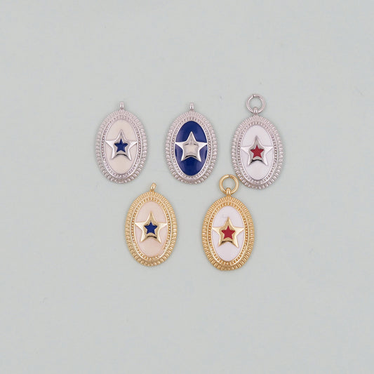 Gold Oval Star Charms,18K Gold Filled Star Pendant,Silver Star Charm Bracelet Necklace for DIY Jewelry Making Supply