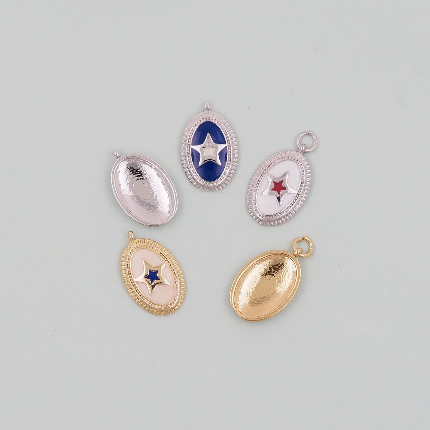 Gold Oval Star Charms,18K Gold Filled Star Pendant,Silver Star Charm Bracelet Necklace for DIY Jewelry Making Supply
