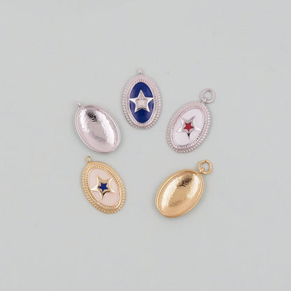 Gold Oval Star Charms,18K Gold Filled Star Pendant,Silver Star Charm Bracelet Necklace for DIY Jewelry Making Supply