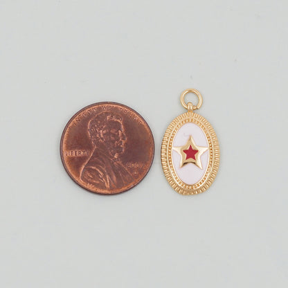 Gold Oval Star Charms,18K Gold Filled Star Pendant,Silver Star Charm Bracelet Necklace for DIY Jewelry Making Supply