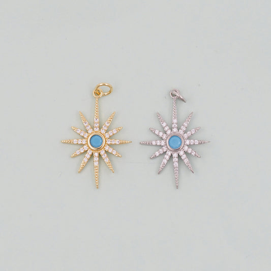 Gold Star Charms,18K Gold Filled Starburst Pendant,North Star Charm Bracelet Necklace for DIY Jewelry Making Supply