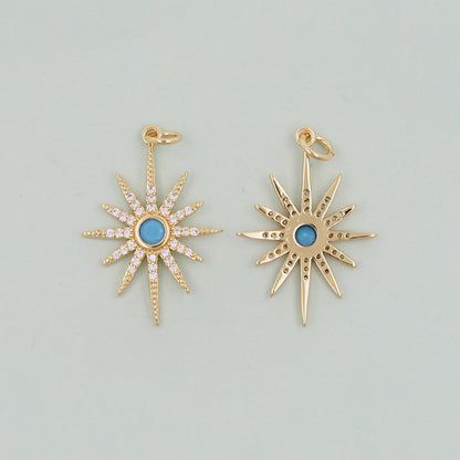 Gold Star Charms,18K Gold Filled Starburst Pendant,North Star Charm Bracelet Necklace for DIY Jewelry Making Supply