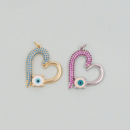 Gold Heart Charms,18K Gold Filled Heart Pendant,Heart Evil eye Charm Bracelet Necklace for DIY Jewelry Making Supply
