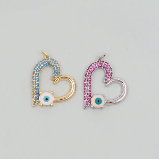 Gold Heart Charms,18K Gold Filled Heart Pendant,Heart Evil eye Charm Bracelet Necklace for DIY Jewelry Making Supply