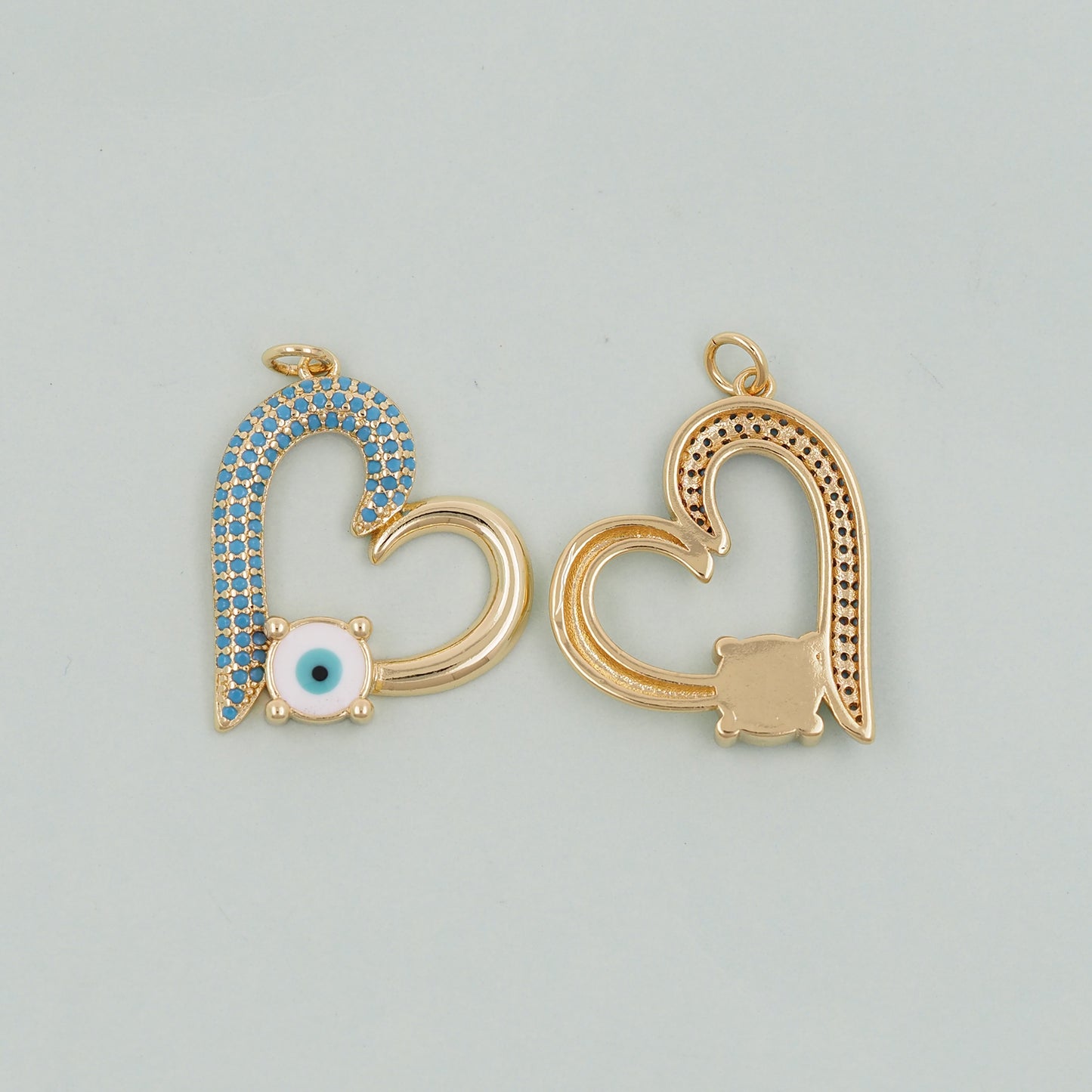 Gold Heart Charms,18K Gold Filled Heart Pendant,Heart Evil eye Charm Bracelet Necklace for DIY Jewelry Making Supply