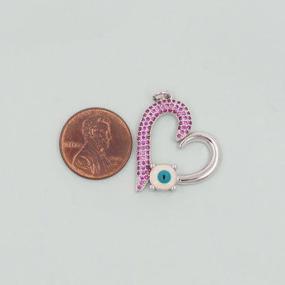 Gold Heart Charms,18K Gold Filled Heart Pendant,Heart Evil eye Charm Bracelet Necklace for DIY Jewelry Making Supply