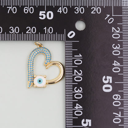 Gold Heart Charms,18K Gold Filled Heart Pendant,Heart Evil eye Charm Bracelet Necklace for DIY Jewelry Making Supply