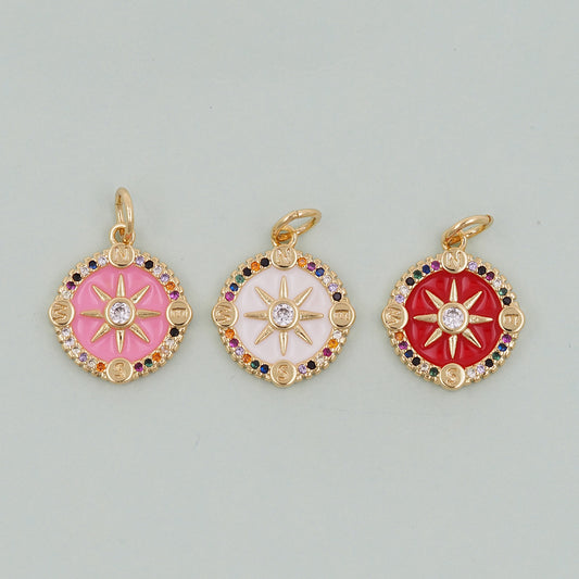 Gold Compass Charms,18K Gold Filled Starburst Pendant,North Star Charm Bracelet Necklace for DIY Jewelry Making Supply