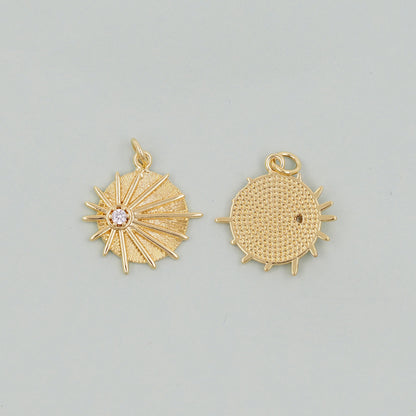 Gold Sun Charms,18K Gold Filled Sun Pendant,Celestial Charm Bracelet Necklace for DIY Jewelry Making Supply