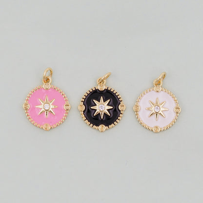 Gold Enamel Star Charms,18K Gold Filled Starburst Pendant,North Star Charm Bracelet Necklace for DIY Jewelry Making Supply