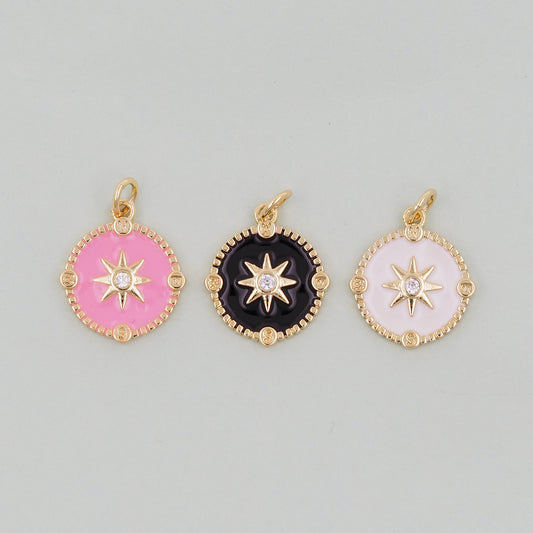 Gold Enamel Star Charms,18K Gold Filled Starburst Pendant,North Star Charm Bracelet Necklace for DIY Jewelry Making Supply