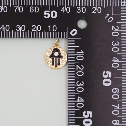 Gold Round Coin Hamsa Charms,18K Gold Filled CZ Hamsa Pendant,Silver Hamsa Protection Charms Bracelet Necklace for DIY Jewelry Making Supply
