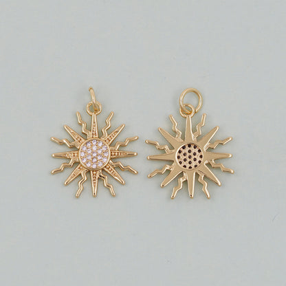 Gold Sun Charms,18K Gold Filled Sun Pendant,Celestial Charm Bracelet Necklace for DIY Jewelry Making Supply
