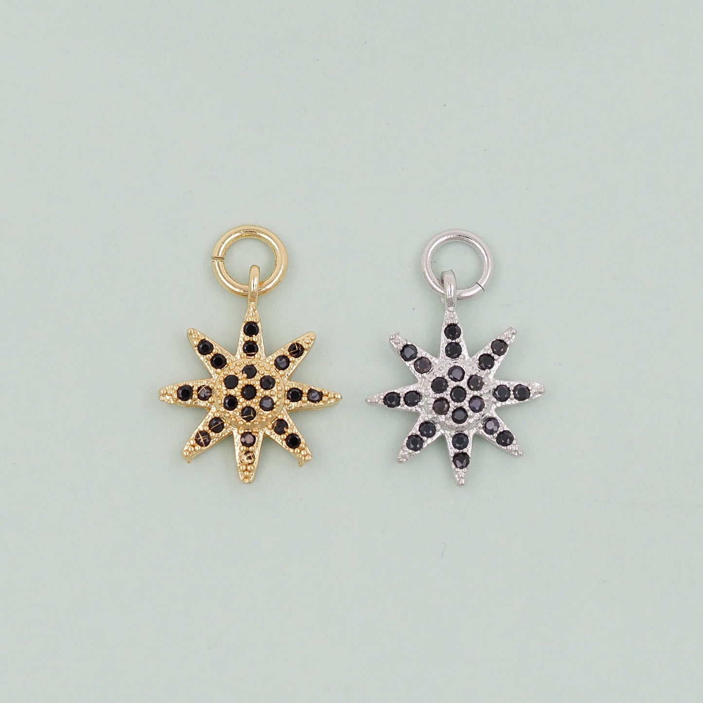 Gold Star Charms,18K Gold Filled Starburst Pendant,North Star Charm Bracelet Necklace for DIY Jewelry Making Supply