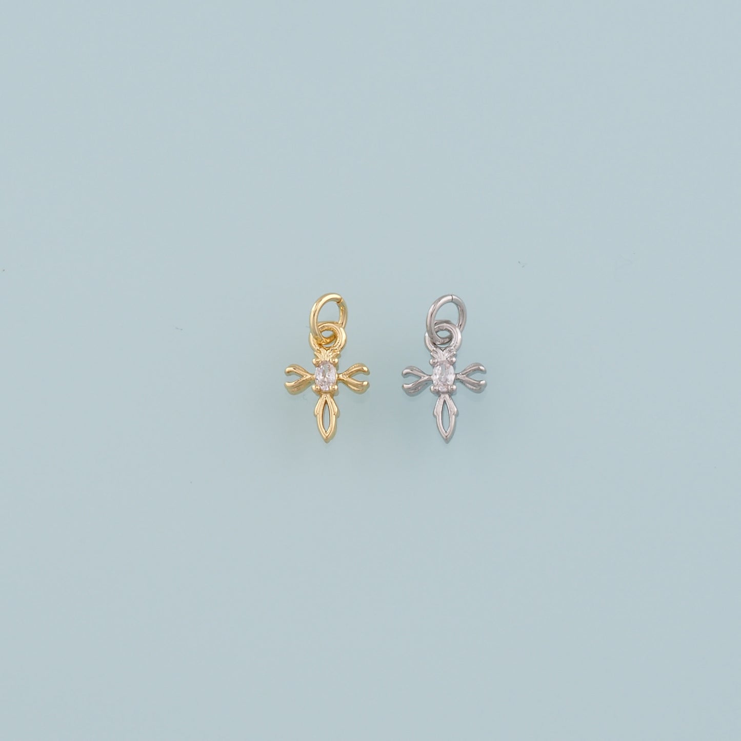 Gold Cross Charms,18K Gold Filled Cross Pendant,CZ Micro Pave Religion Charm Bracelet Necklace for DIY Jewelry Making Supply