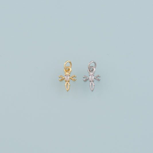 Gold Cross Charms,18K Gold Filled Cross Pendant,CZ Micro Pave Religion Charm Bracelet Necklace for DIY Jewelry Making Supply